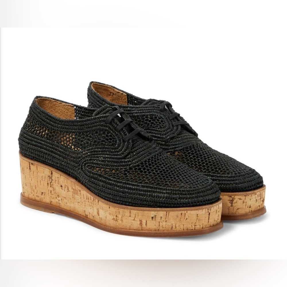 Gabriela Hearst Navy Woven Platform Shoes